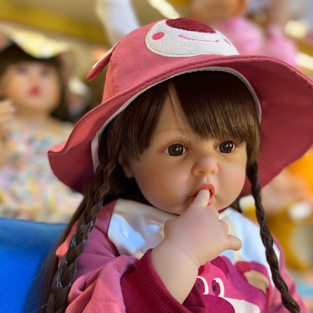 55cm/60cm Long Hair Reborn Baby Girl In Pink Bear Clothes