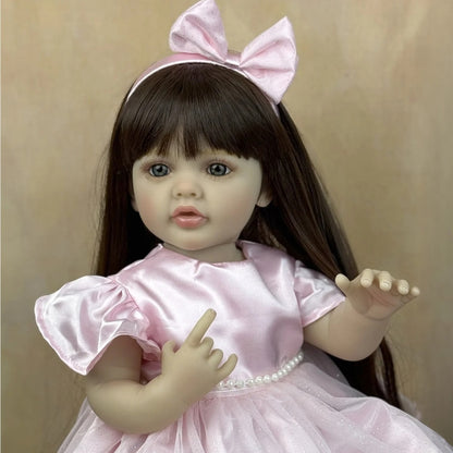 55cm Lifelike Long Hair Betty Reborn Baby Girl In Pink Dress