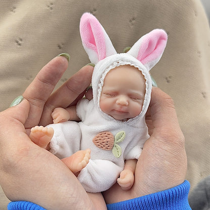 15cm Silicone Closed Eyes Pascale Mini Reborn Doll in White Rabbit Outfits