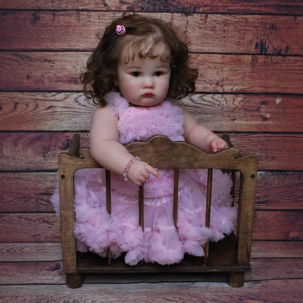 60cm open eyes and brown hair Reborn Doll Charlotte In Pink Dress