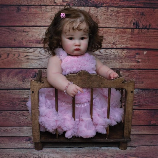60cm open eyes and brown hair Reborn Doll Charlotte In Pink Dress