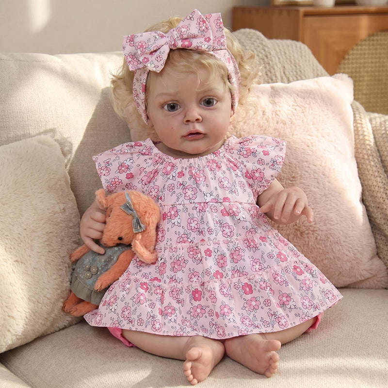 19 Inches Blonde Hair Chloe Reborn Doll In Floral Dress