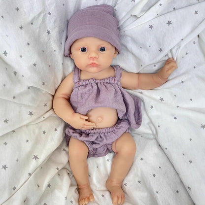 30cm Soft Full Silicone Blue Eyes Reborn Baby Girl In Purple Clothes- Meadow