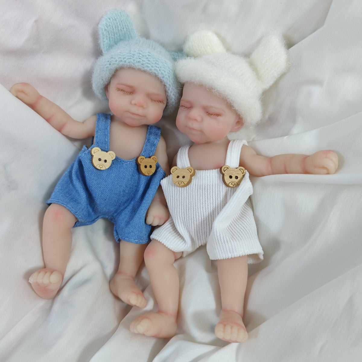 6 Inch Closed Eyes Silicone Mini Reborn Doll Girl Pascale In Bear Overalls