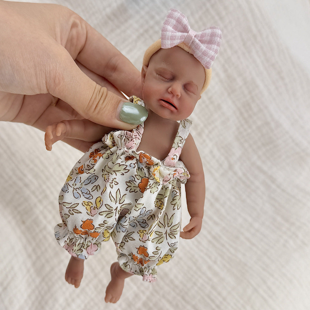 15cm Silicone Dark Skin Loulou Mini Reborn Doll in Floral Outfits