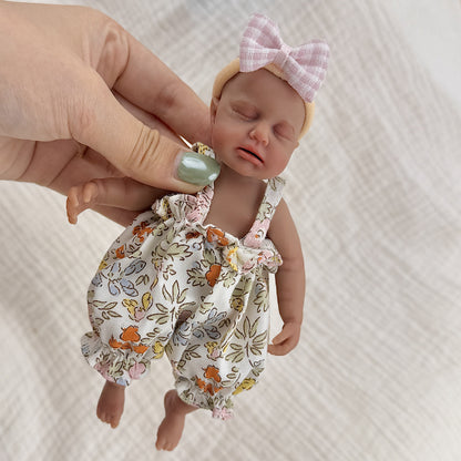 15cm Silicone Dark Skin Loulou Mini Reborn Doll in Floral Outfits