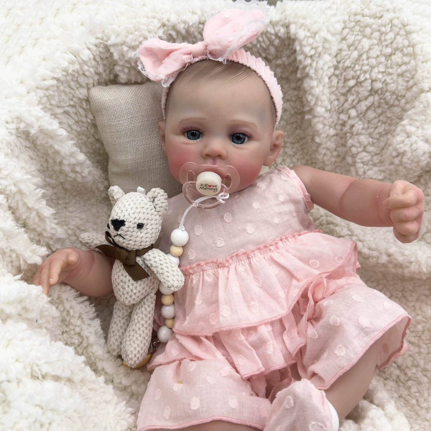 48cm Blue Eyes Soft Body Reborn Baby Meadow In Pink Dress
