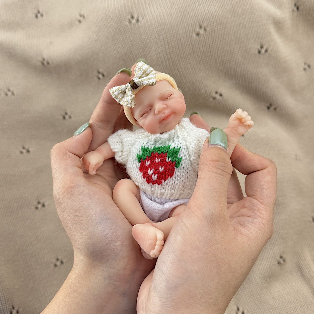 15cm Silicone Closed Eyes Pascale Mini Reborn Doll in White Strawberry Sweater