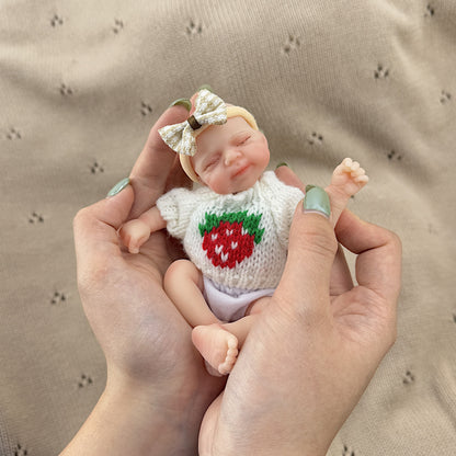 15cm Silicone Closed Eyes Pascale Mini Reborn Doll in White Strawberry Sweater