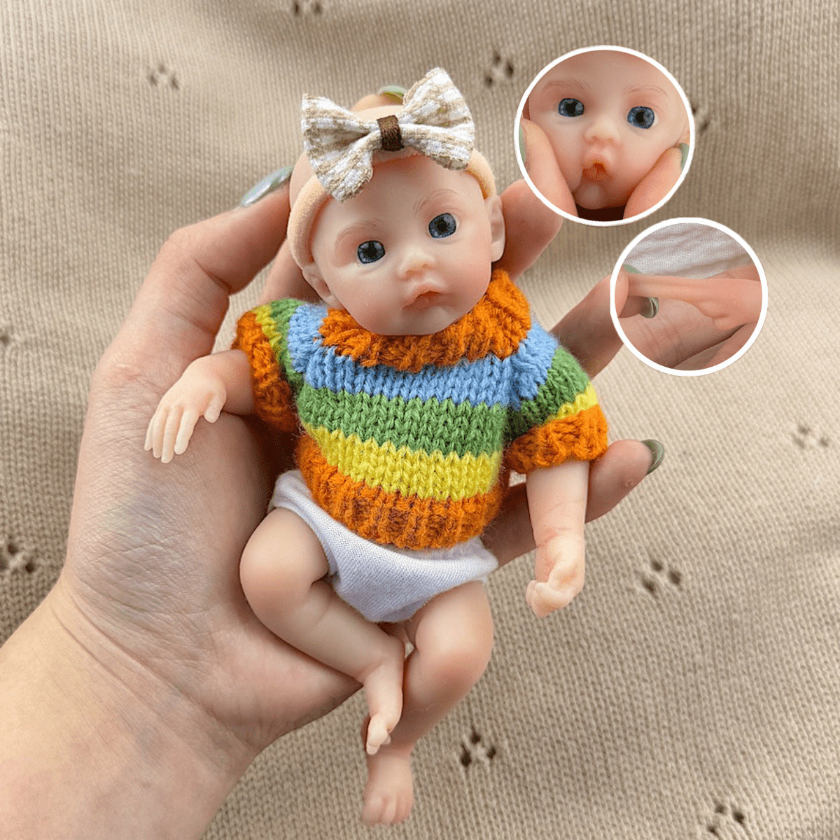 15cm Silicone Meadow Stretchable Mini Reborn Doll in Stripes Sweater