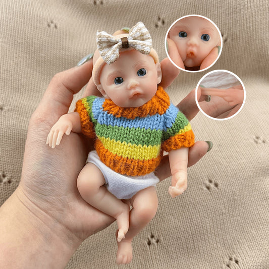 15cm Silicone Meadow Stretchable Mini Reborn Doll in Stripes Sweater