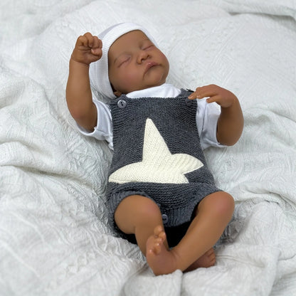 45cm Perry Closed Eyes Dark Skin Soft Body Reborn Baby Levi