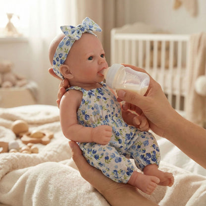 30cm Full Silicone Felicia Reborn Baby Girl in Blue floral Jumpsuit