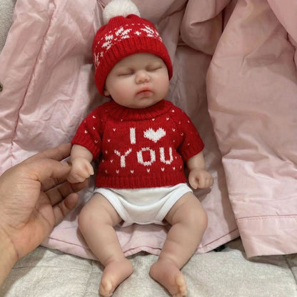30cm Full Silicone Closed Eyes Reborn Doll Girl Pickle in Red Sweater