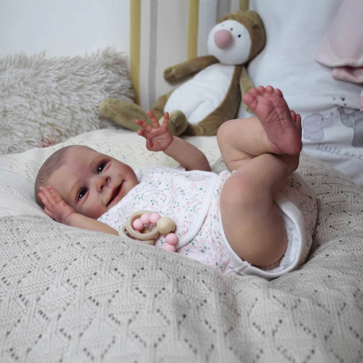 18 Inches Open Eyes Smile Sebastian Reborn Doll In White Bodysuit