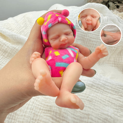 15cm Silicone Closed Eyes Pascale Mini Reborn Doll in Rose Outfits