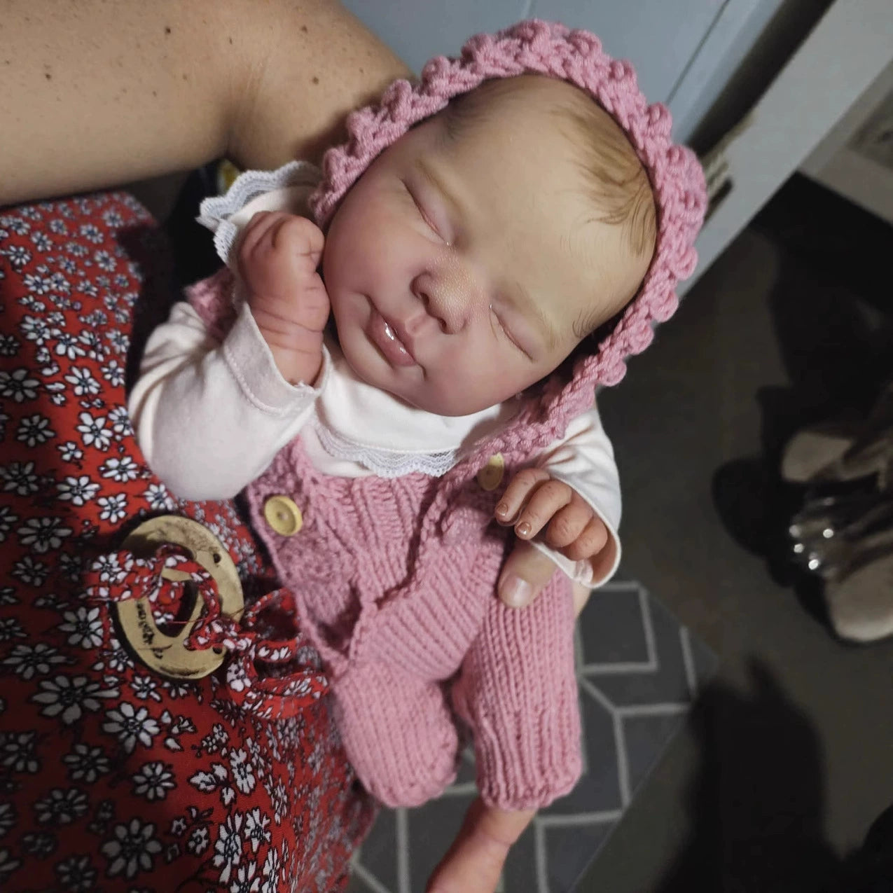 50cm Lifelike Closed Eyes Reborn Doll Valentina In Pink Bodysuit
