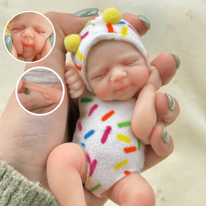 15cm Silicone Closed Eyes Pascale Mini Reborn Doll in White Outfits