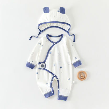 Color-blocking Printed Bodysuit and Hat 2-Piece Set for 18-22 Inches Reborn Dolls