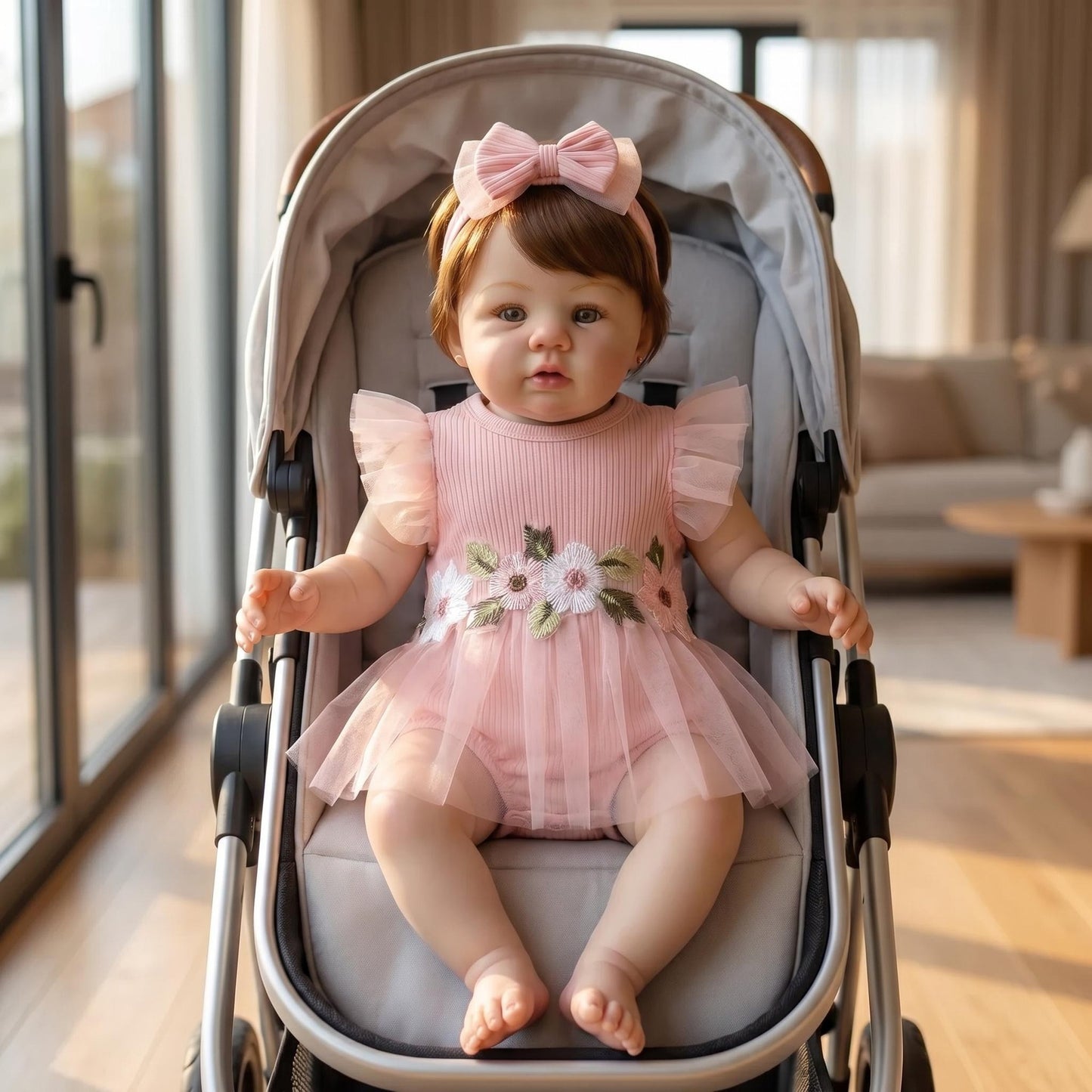 19 Inches Short Hair Abigail Reborn Baby Girl in Pink Dress