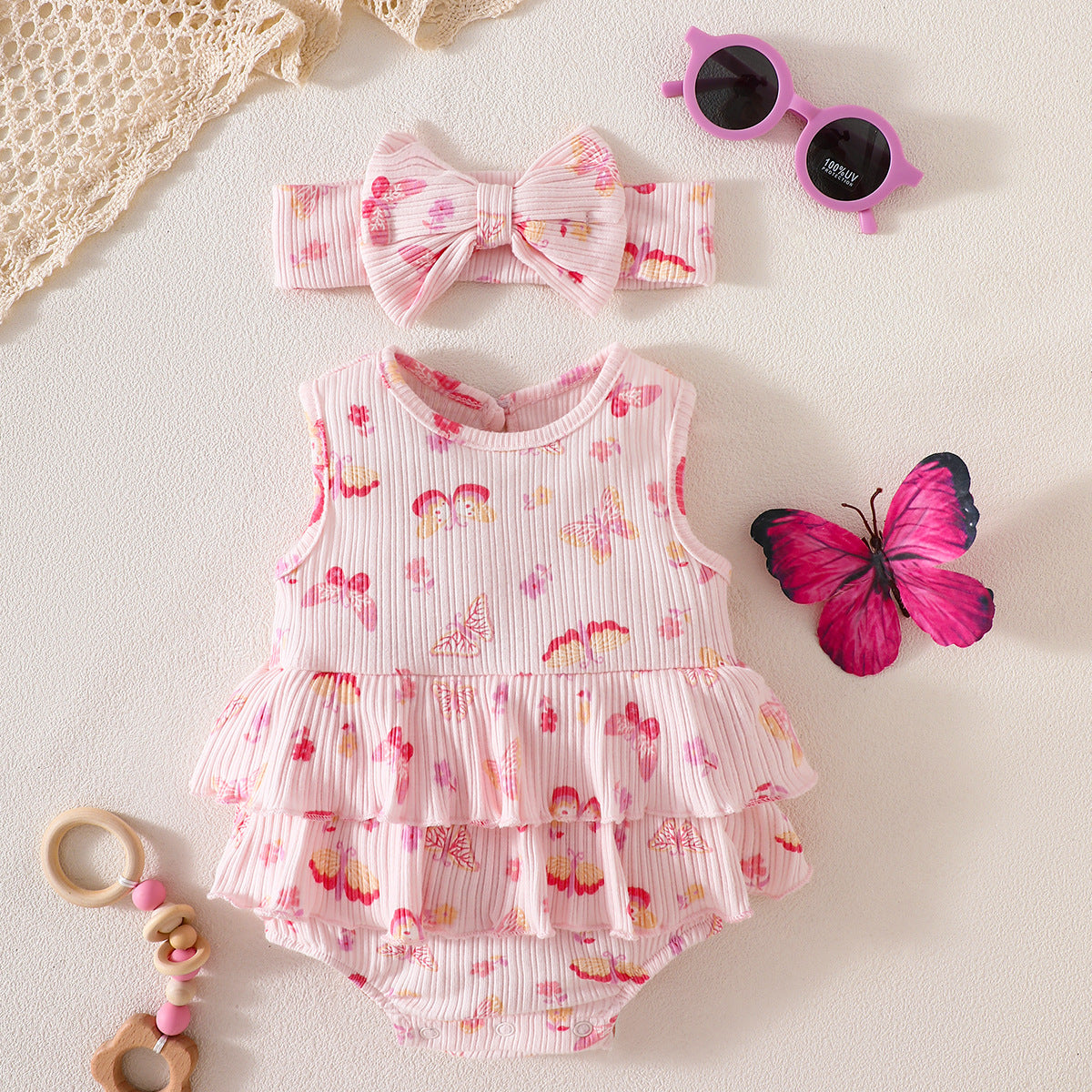 Printed cotton striped Rompers 2-Piece Set for 18-21 Inches Reborn Dolls