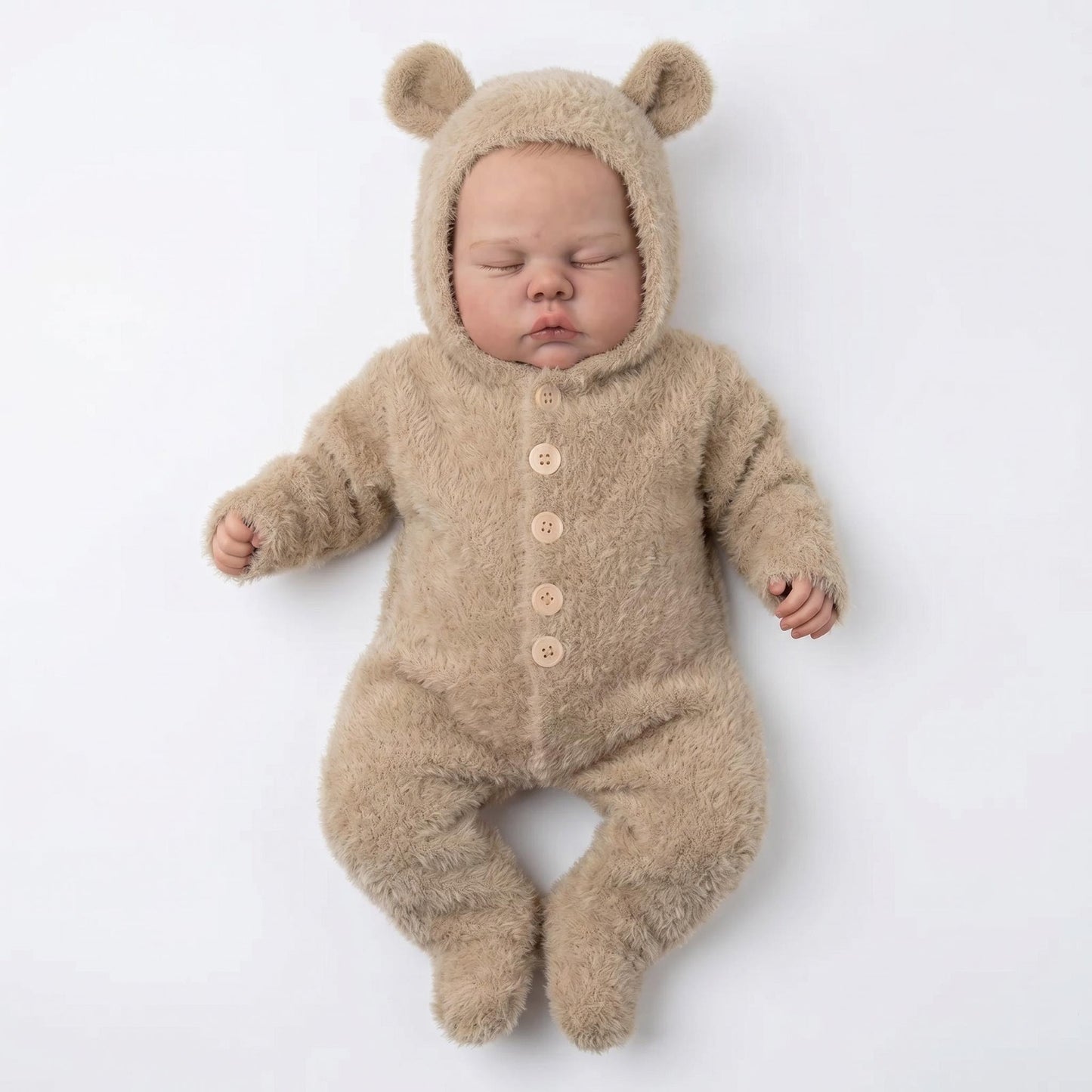 48cm Soft Body Sleeping Pickle Reborn Doll In Camel Plush Jumpsuit