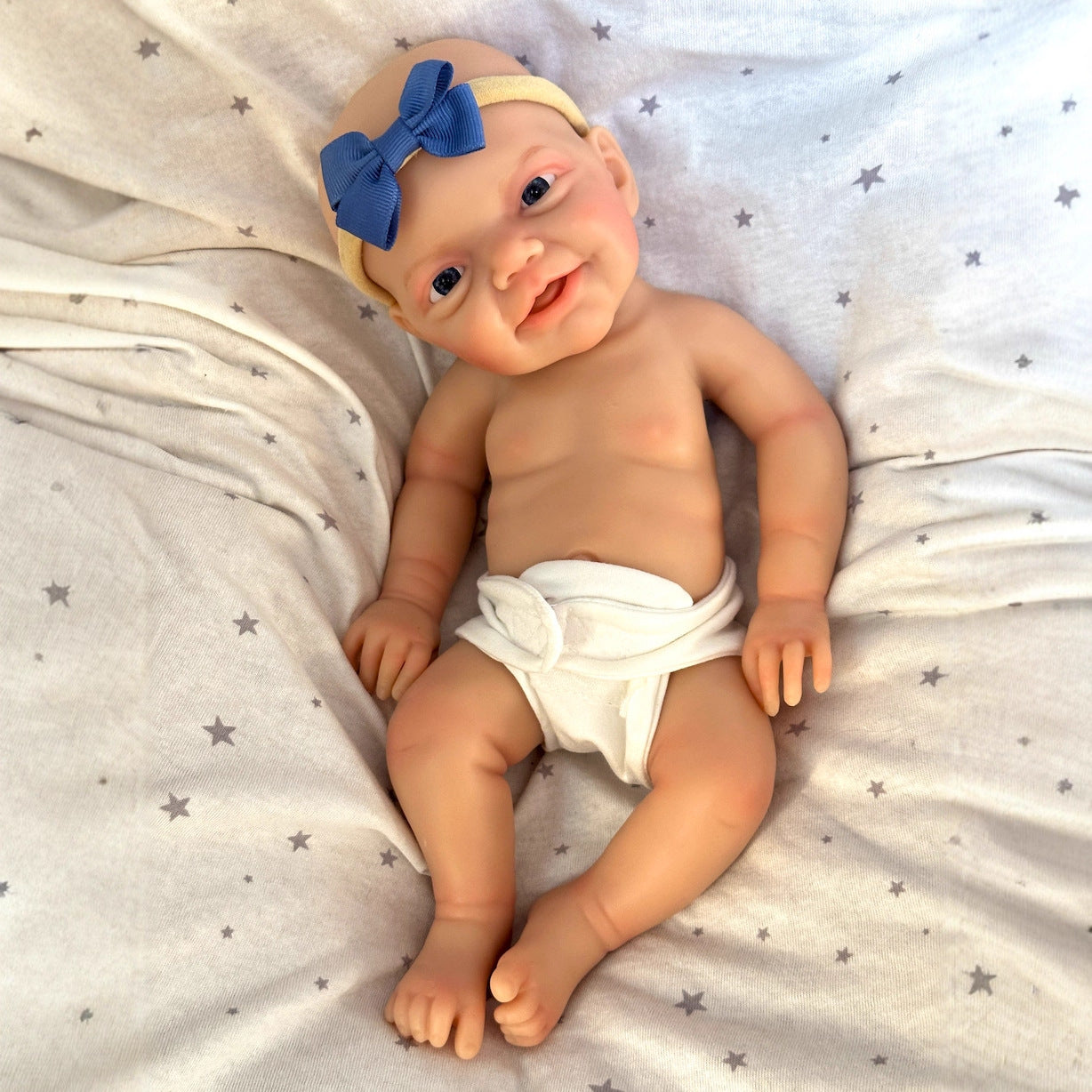 30cm Lifelike Smile Full Silicone Blue Eyes Reborn Doll - Charlie