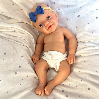 30cm Lifelike Smile Full Silicone Blue Eyes Reborn Doll - Charlie