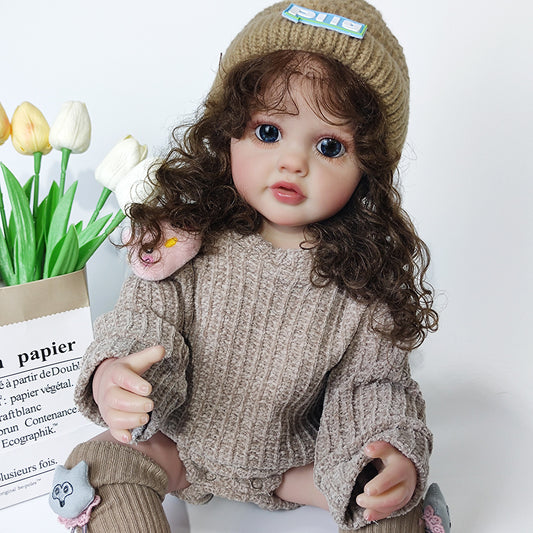 22 Inches Curly Hair Reborn Doll Girl In Brown Sweater-Betty