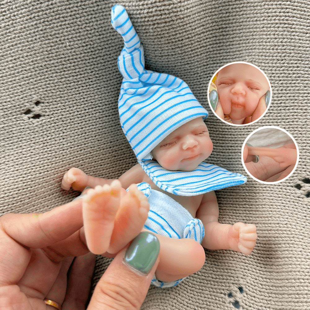 15cm Silicone Closed Eyes Pascale Mini Reborn Doll in Blue Stripes Outfits