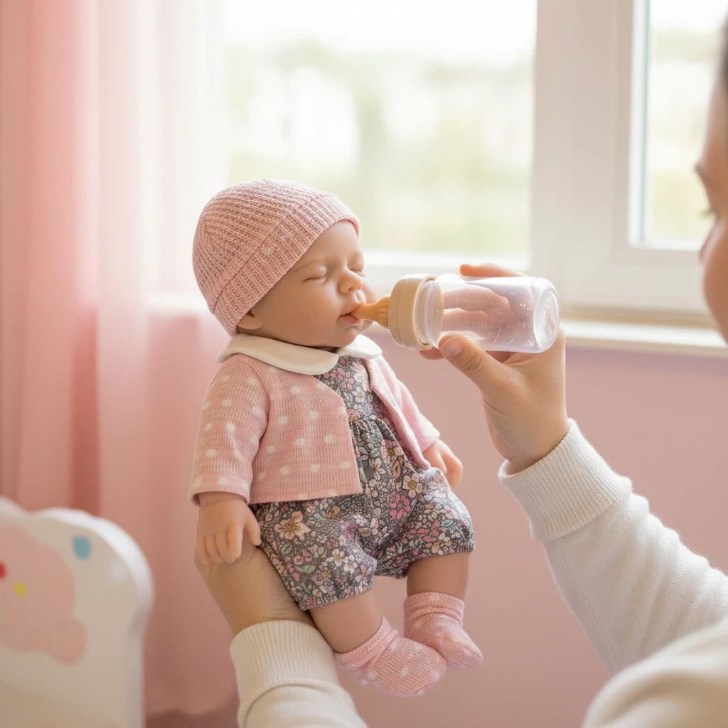 30cm Openable Mouth Full Silicone Pascale Reborn Doll Girl In Pink Clothes