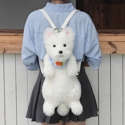 Adorable Handmade Lifelike Plush West Highland Puppy Backpack