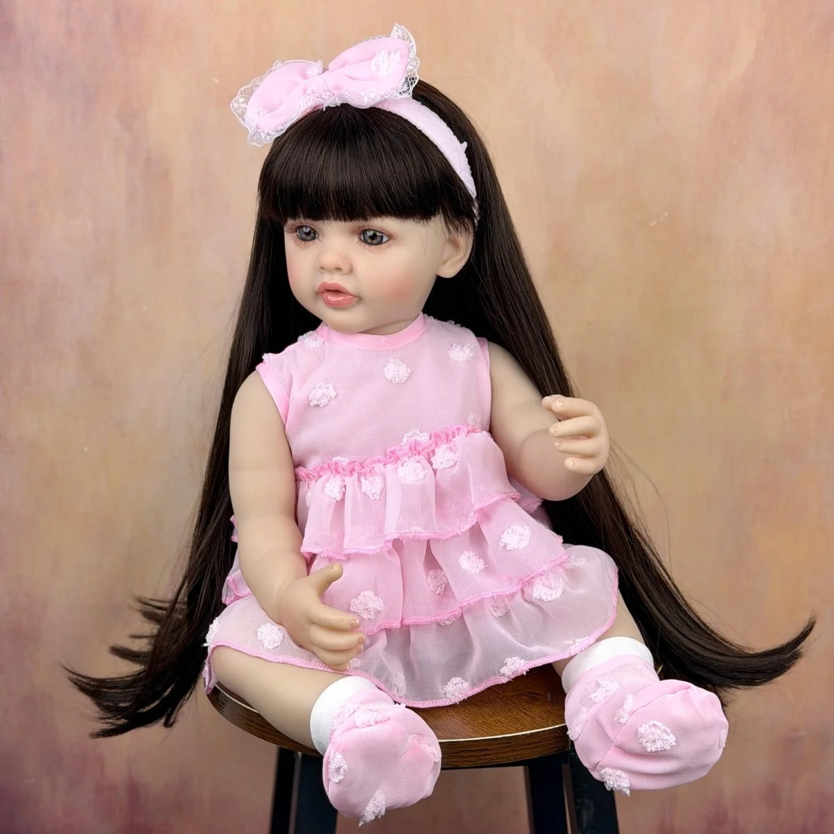 55cm Long Hair Betty Reborn Baby Girl In Pink Dress