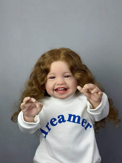 60cm Open Eyes Long Curly Hair Smile Reborn Doll Girl-Mila