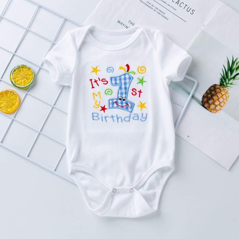 Cartoon Embroidered Short Sleeve Plaid Shorts 2-Piece Set for 22-24 Inches Dolls