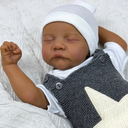 45cm Perry Closed Eyes Dark Skin Soft Body Reborn Baby Levi