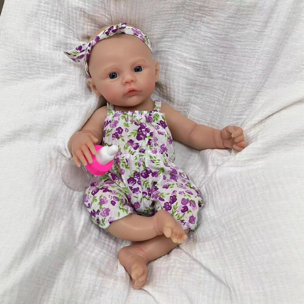 30cm Soft Full Silicone Blue Eyes Reborn Baby Girl In Purple floral dress- Meadow