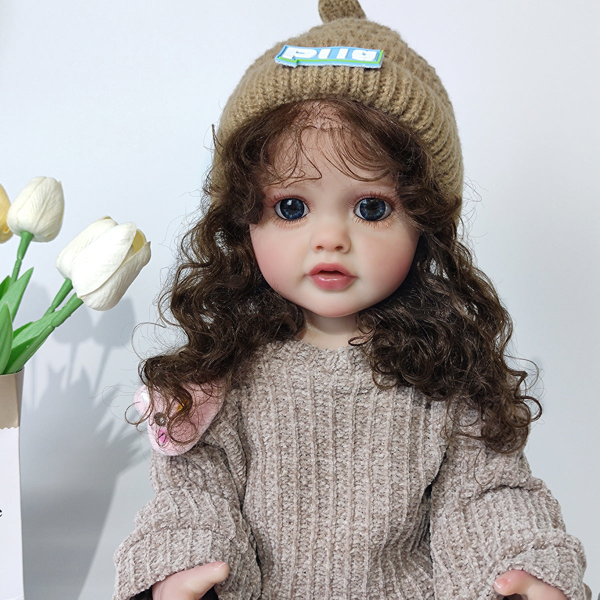22 Inches Curly Hair Reborn Doll Girl In Brown Sweater-Betty