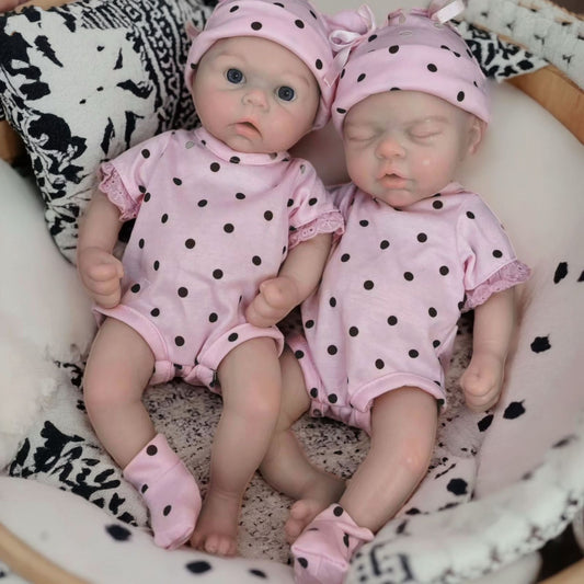33cm Silicone Reborn Twin Sisters In Pink Clothes