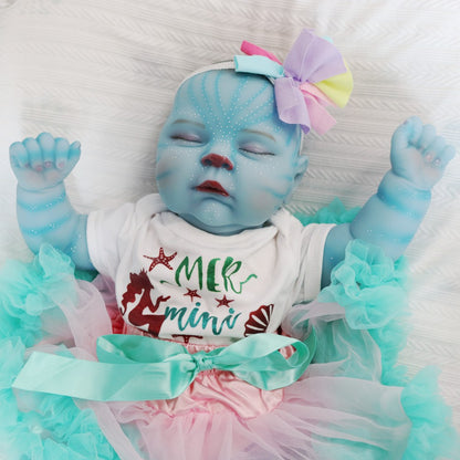 19 Inch Peaches Closed Eyes Reborn Baby Girl Avatar in Blue Dress