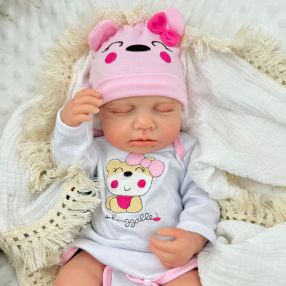 45cm Full Silicone Stretchable Loulou Reborn Girl in Pink Bear Outfits