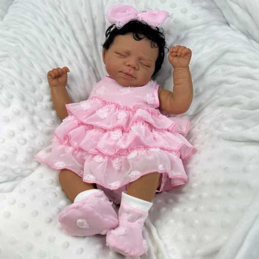 48cm Realistic Ma Closed Eyes Dark Skin Reborn Baby-Pascale