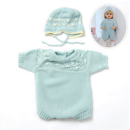 Polka-Dot Knitted Romper & Hat 2-Piece Set for 22 Inches/55cm Reborn Dolls