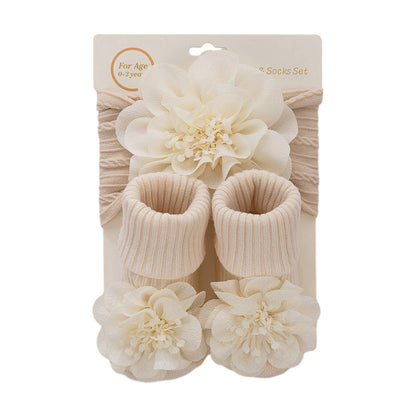 Chiffon Floral Headband sand Socks 2-piece Set for 17-24 Inches Dolls