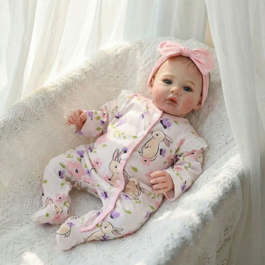 48cm Blue Eyes Reborn Baby Meadow In Floral print romper