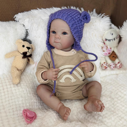 50cm Kelly Blue Eyes Reborn Baby Girl in Purple Hat-Bettie