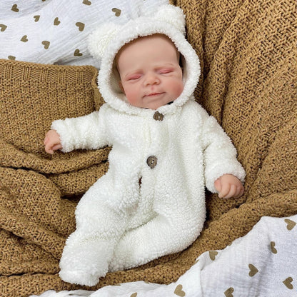 30cm Lifelike Full Silicone Closed Eyes Reborn Doll Pascale In White Plush clothes