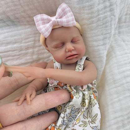 15cm Silicone Dark Skin Loulou Mini Reborn Doll in Floral Outfits