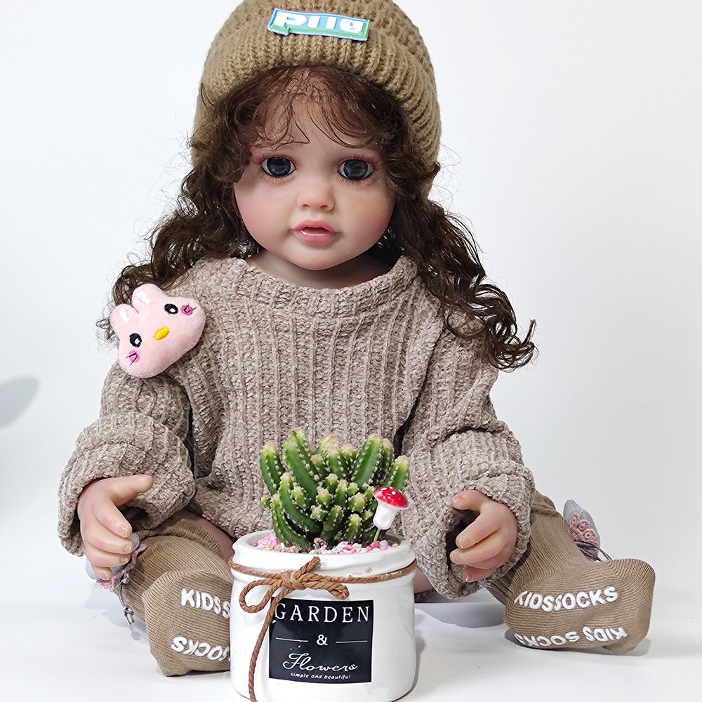22 Inches Curly Hair Reborn Doll Girl In Brown Sweater-Betty