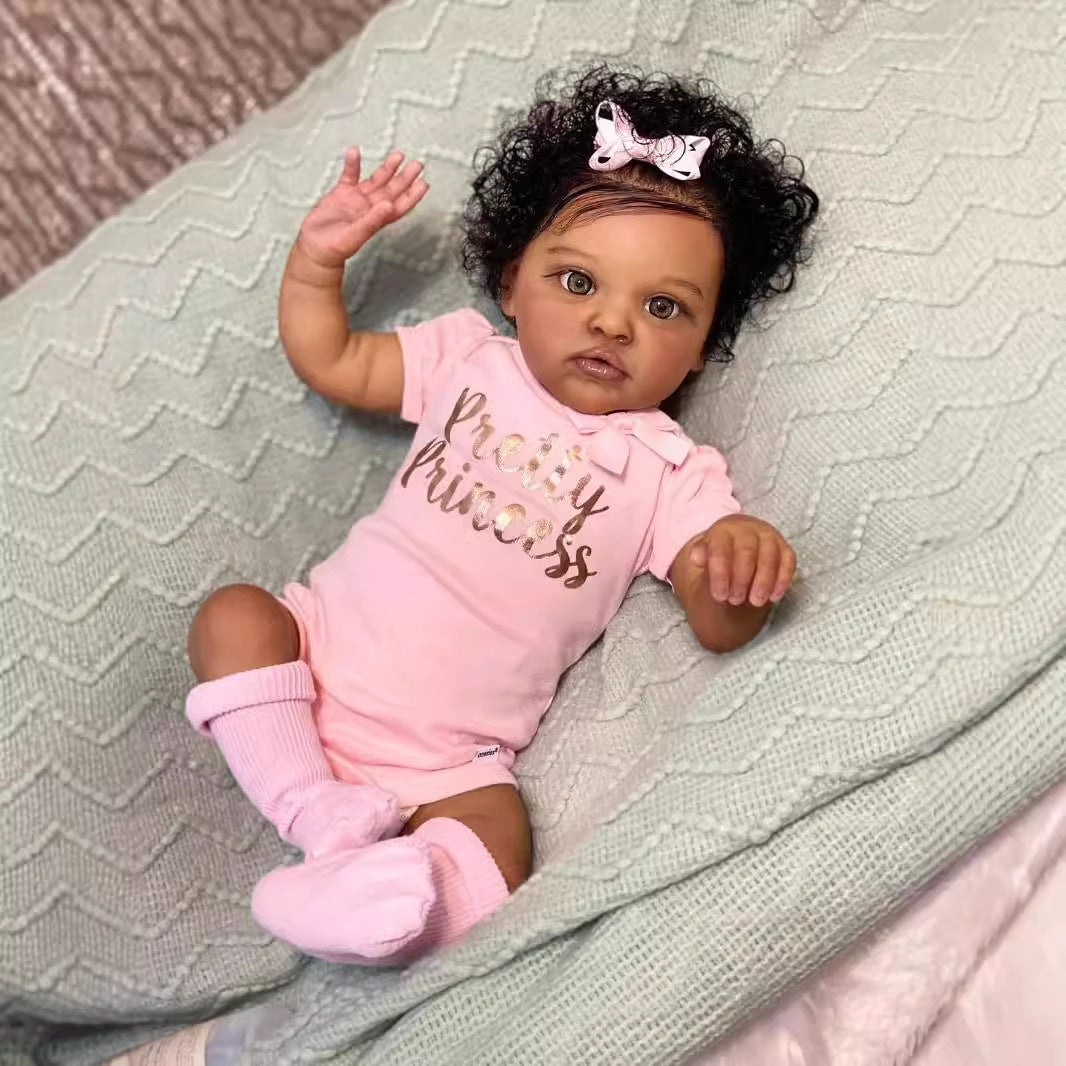 20 Inches Open Eyes Dark Skin Curly Hair Reborn Doll-Chantal